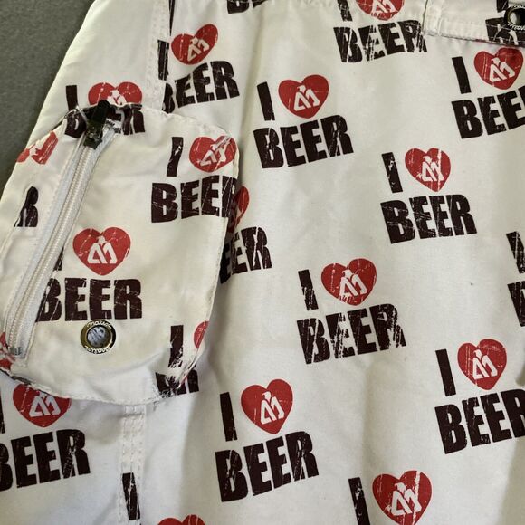 Matix Gusto Swim Shorts Men's 34 White I Heart Beer Cargo Logo Board Trunks Line - Picture 9 of 15